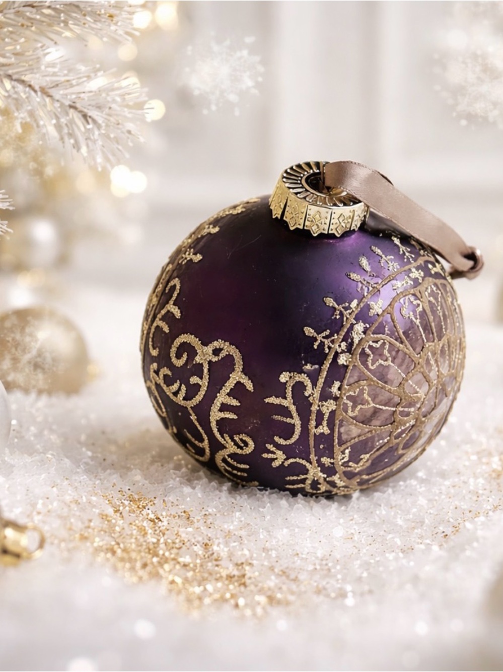 Large Glass Purple and Gold Holiday Ornament